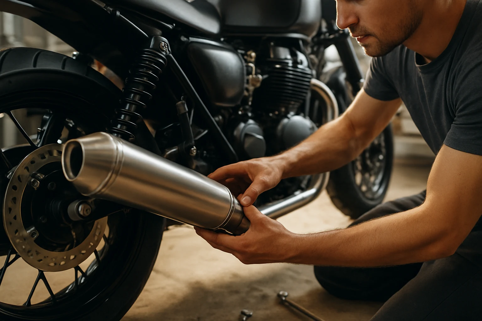 ติดตั้งอะไหล่แต่งมอเตอร์ไซค์ท่อไอเสีย