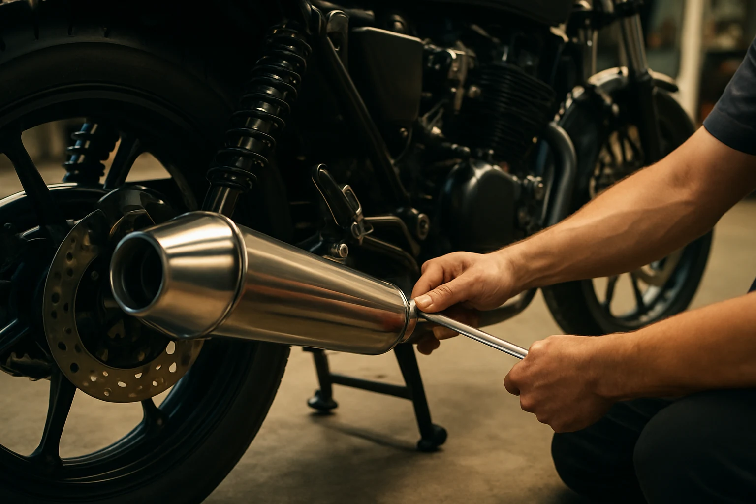 ติดตั้งอะไหล่แต่งมอเตอร์ไซค์ท่อไอเสีย